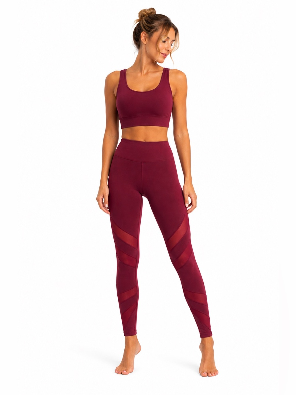 DYI Burgundy Mesh Panel Leggings Athleisure Yoga Workout Pants | Size M